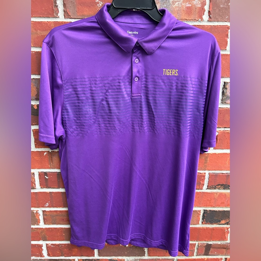 Captivating Apparel LSU Tigers Men’s Short Sleeve Purple Striped XXL Golf Polo